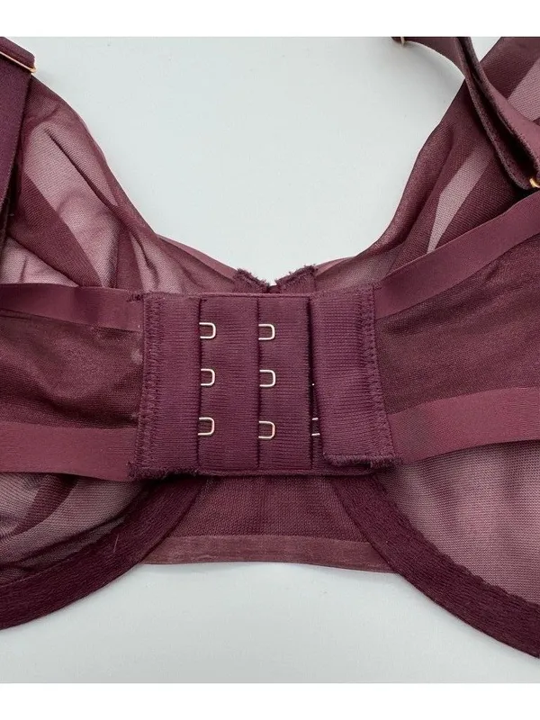 Soma Sheer Shape Full Coverage Bra Burgundy Maroon Sexy Underwire Size 38G - Image 5
