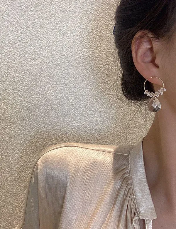 Women's Clear Crystal Teardrop Dangle Drop Hoop Earrings - Image 5