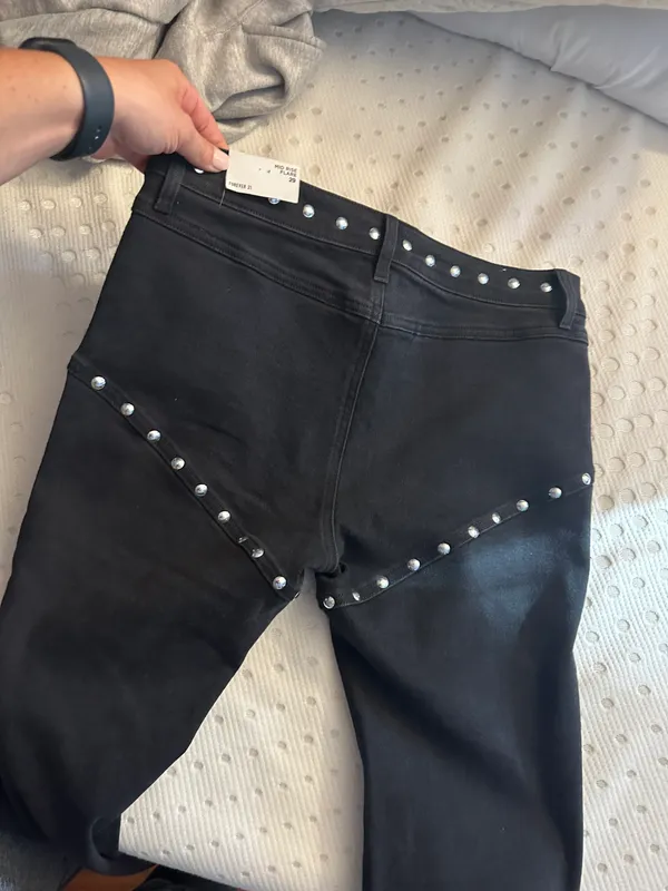 Forever 21 Silver Studded Flare Jeans - Image 3