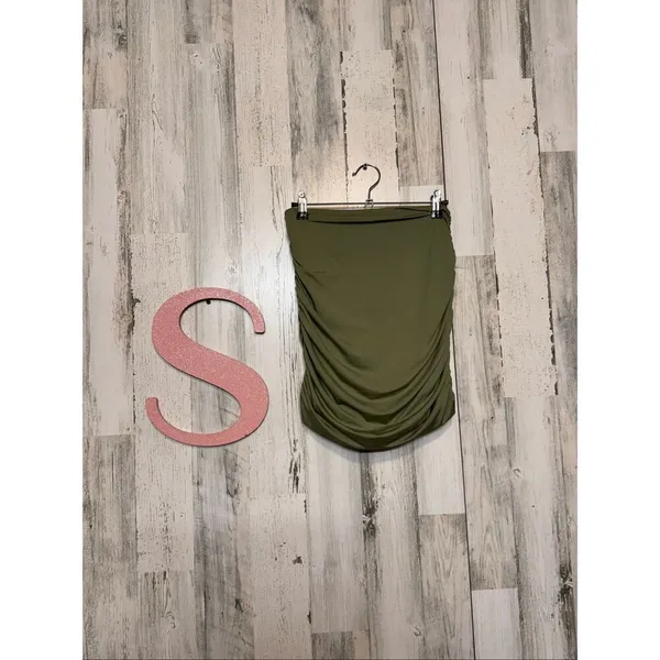 Olive Green Ruched Crop Top & Skirt Set Size Small 2-Piece Matching Outfit - Image 10