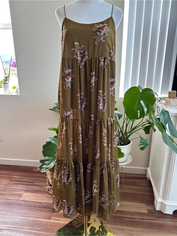 MADEWELL Cami Tier Midi Dress Metallic Classic Corsage Nosegay Floral Sz. 6 - Image 6