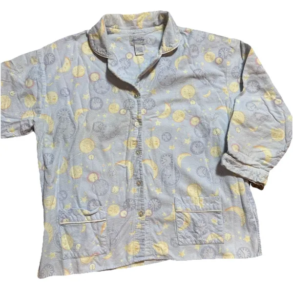 Lanz Of Salzburg Celestial Moon and Stars Flannel Pajama Set‎ Blue Large 2 Piece - Image 6