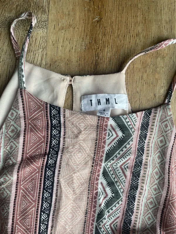 THML Pink Geo Print Midi/Halter Dress Size Small Adjustable Straps boho cottage - Image 2