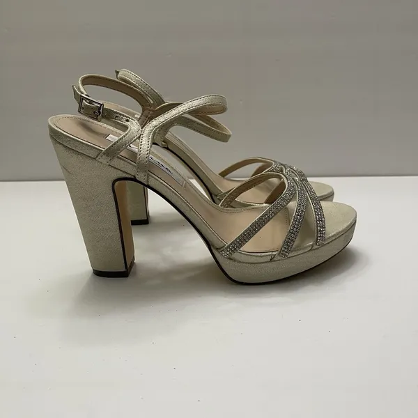 Nina‎ Saralyn Platino Platfom Sandal Heel Size 8 Gold Rhinestone Wedding Holiday - Image 2