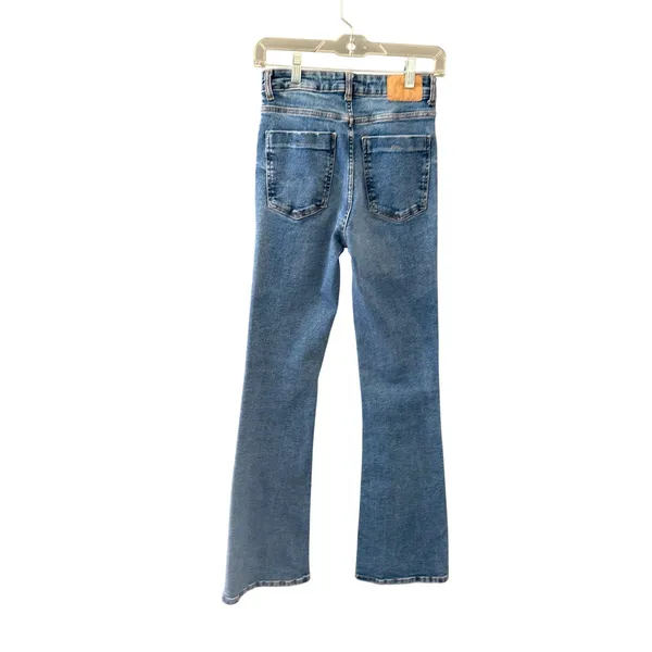 Zara Women High Waisted Flare Jeans Medium Wash‎ Blue Size 4 Slim Fit Denim Tall - Image 2