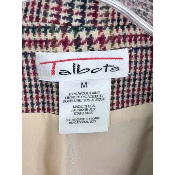 Vintage Talbots Blazer Red Plaid 100% Wool Two Button Jacket Size M - Image 4