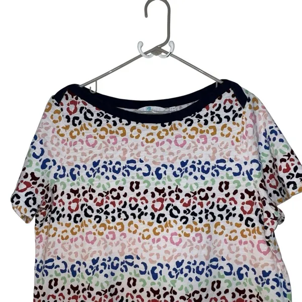 Boden Georgia T-Shirt Dress Jersey Leopard Rainbow Striped Multi Women Size 14R‎ - Image 4