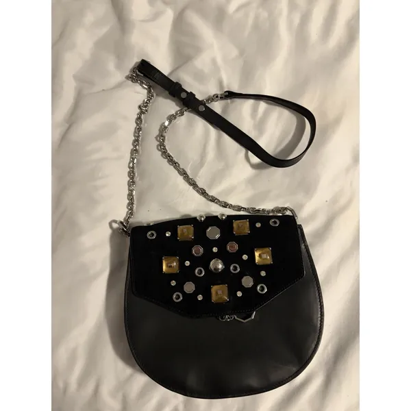 Louise et Cie Crossbody Bag Women Small‎ Black Leather Suede Embellished Studded - Image 2