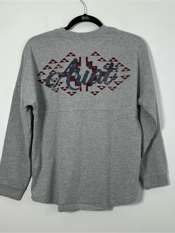 Ariat REAL Women’s Medium Oversized Fit Gray Long Sleeve Graphic Shirt - Image 5