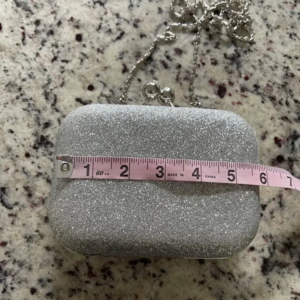 Unbranded Evening Clutch Womens Small Silver Glitter Glam Kiss‎ Lock Chain Strap - Image 5