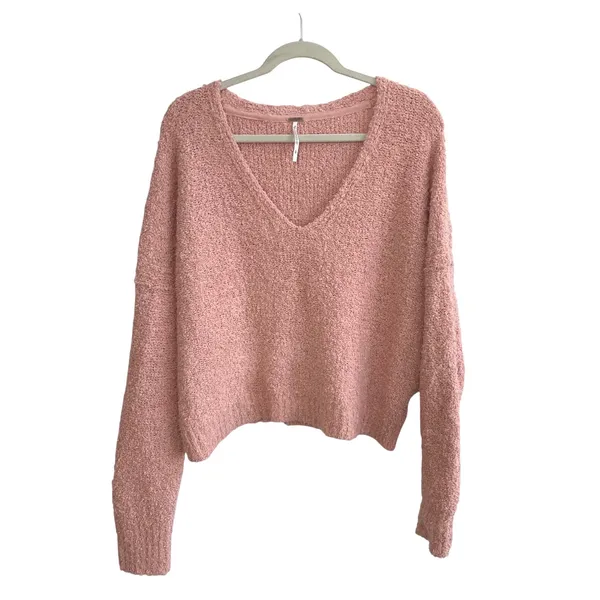 Free People Found My Friend Sweater Womens S Nude Peach Boucle V-Neck OB1010983 - Image 2