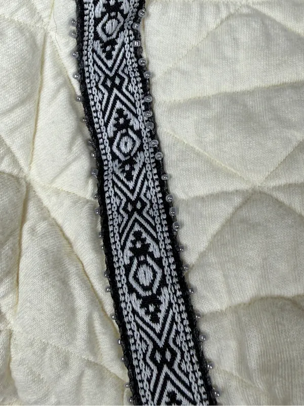 POL Cream Quilted Embroidered Jacket in Ivory Like New Bohemian Sz L - Image 7