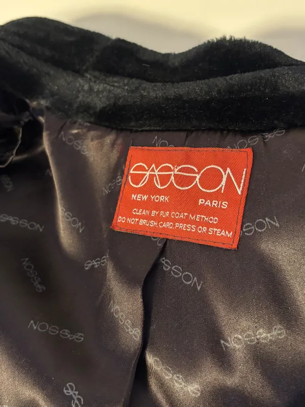 Sasson Vintage Faux Fur Plush Jacket Hook and Eye Closure Black Womens Size 14 - Image 4