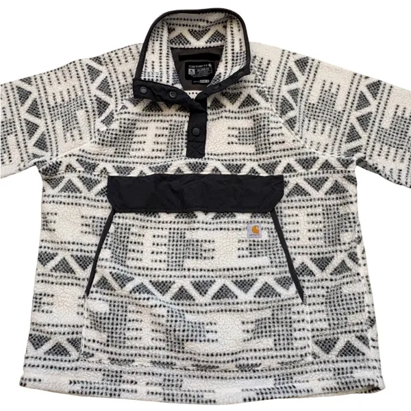 Carhartt Sherpa Fleece Pullover Womens XL‎ White Black Geometric Snap Front - Image 2