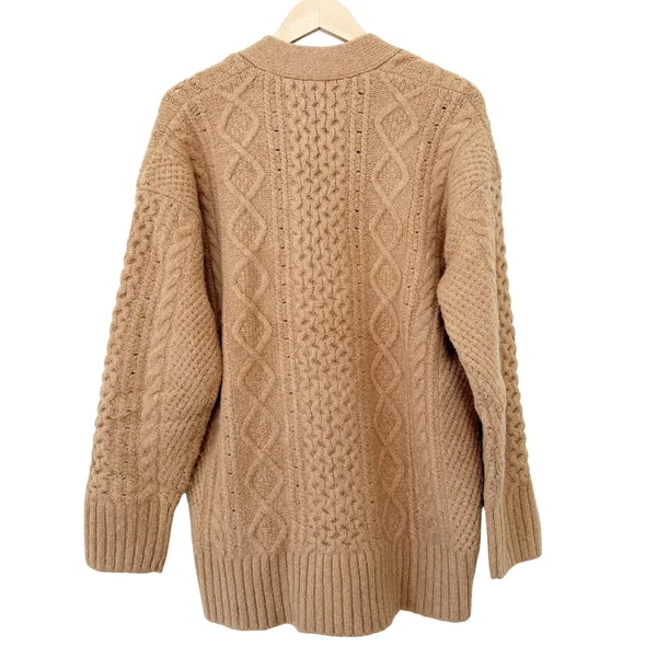 J. Crew Tan Cable Knit Stretch Cardigan Sweater Sz L - Image 5