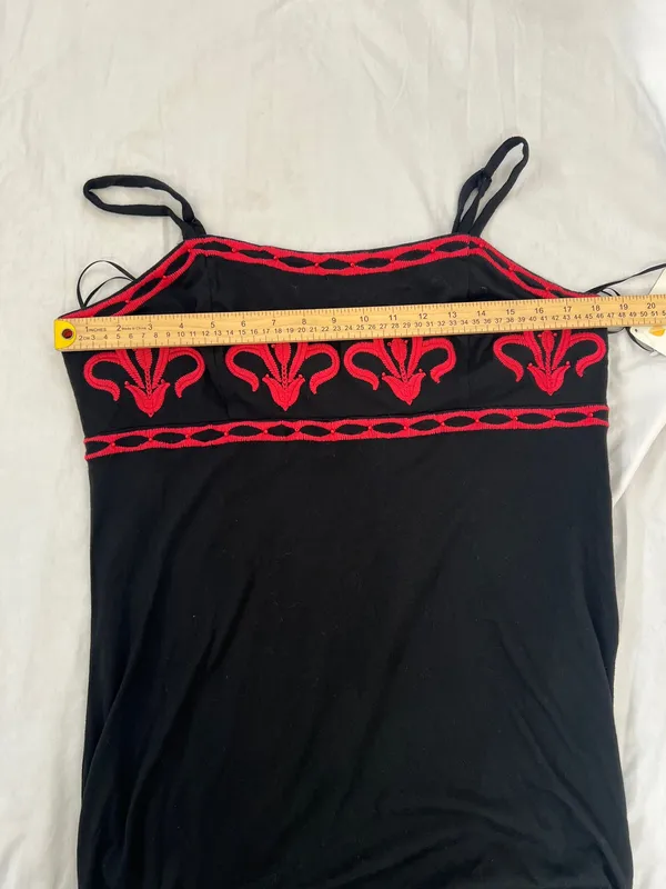 INC International Concepts Black Maxi Dress with red Embroidery size L - Image 8
