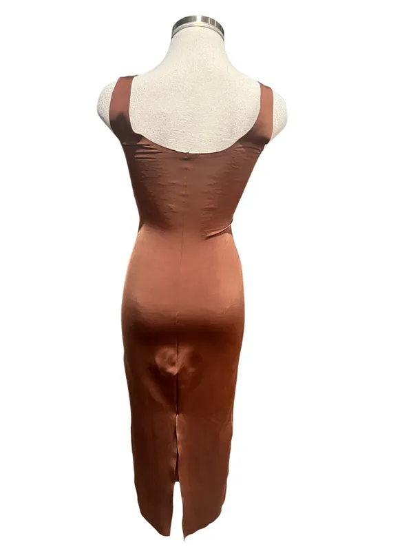 Zara Polyamide Blend Corset Midi Dress Stretch Brown Size Small - Image 7