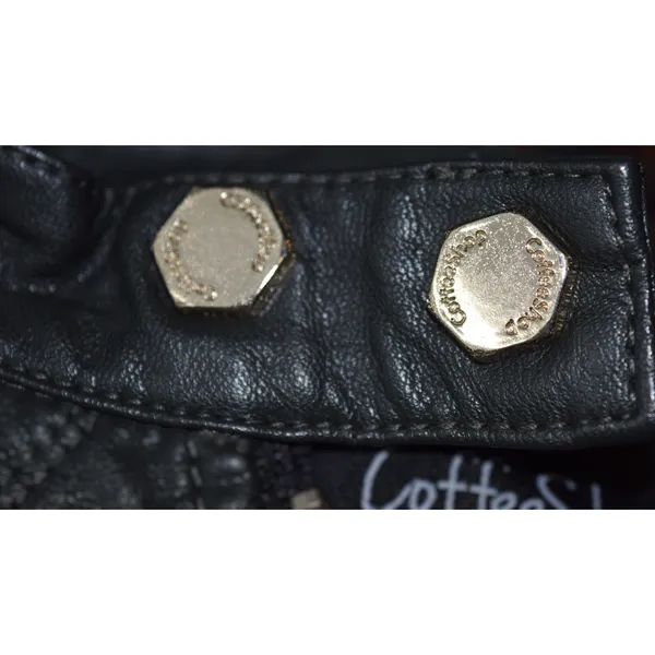 Coffee shop Womens Black Quilted Moto Jacket Studded Shoulder Zip‎ Up - Image 3