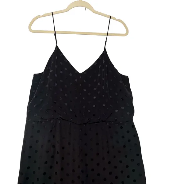 Anthropologie The Essential Jumpsuit Black Polka Dot Wide Leg V-Neck Size 14 - Image 3