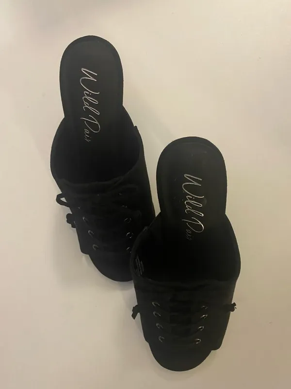 NW Diva Black Lace-Up Open-Back Mule Heels - Image 4