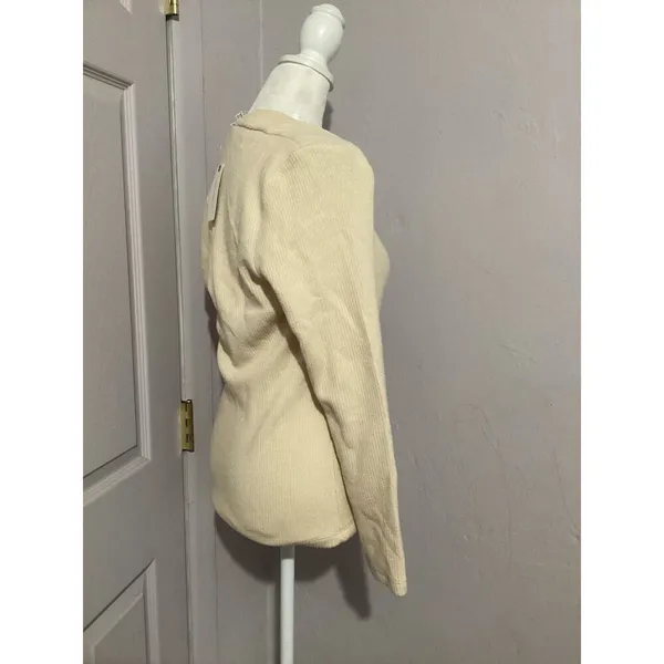 Anthropologie Square Neck Balloon Puff Sleeve Knit Sweater Cream M - Image 3