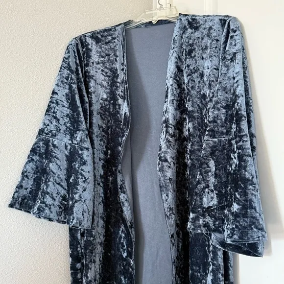 Crushed Velvet Kimono Duster Boho Soft Glam Festival Cardigan Open Front Robe - Image 6