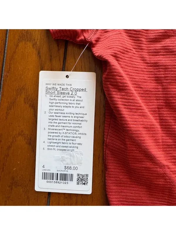 Lululemon Swiftly Tech Cropped Short Sleeve 2.0 Cherry Ember Size 4 NWT - Image 3