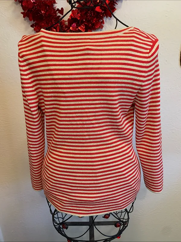🚨🚨🚨BOGOHO🚨🚨🚨Boston Proper Striped Lace-Up Top - Red & Gold Shimmer-M - Image 11