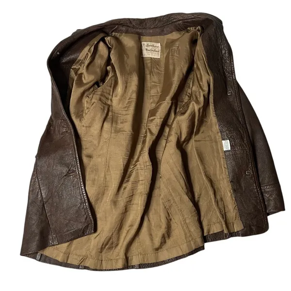 LEATHERS By NEW ENGLAND Sports Wear Brown Leather Jacket Half Belt VINTAGE - Image 7