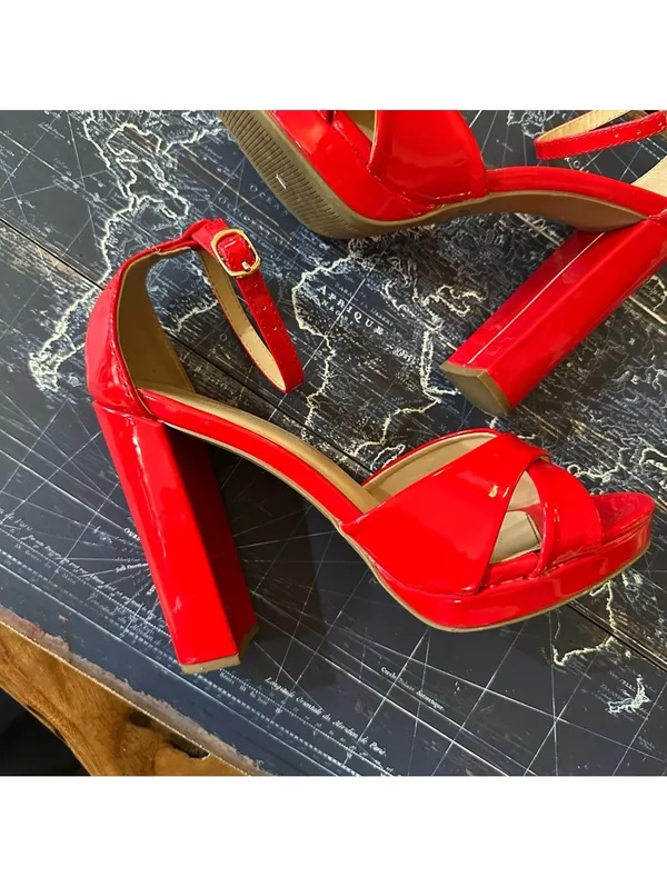 Wild Dive Red Ankle‑Strap Chunky Heels – Size 8 - Image 5