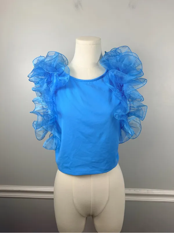 Free people house party organza puff top blue size large - Image 2