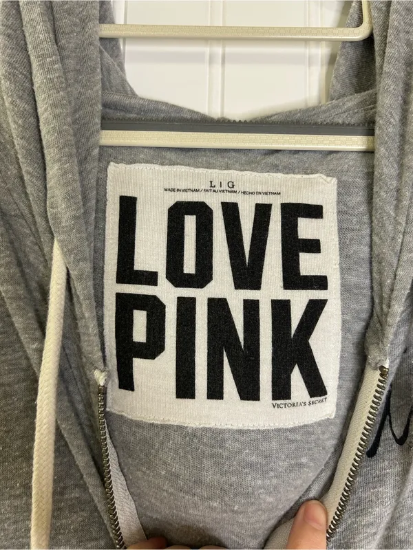 Victoria's Secret PINK Gray Lightweight Zip-Up Hoodie Size Large - Image 4