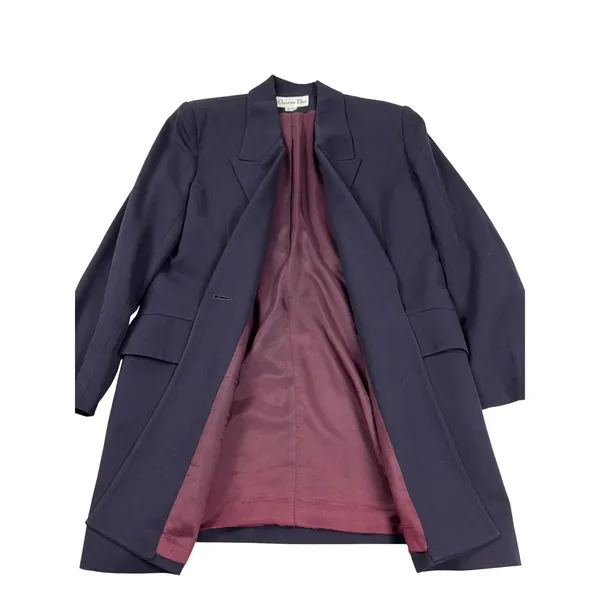 Vintage Christian Dior Navy Blue 100% Wool Longline Blazer Jacket USA 80s - Image 6