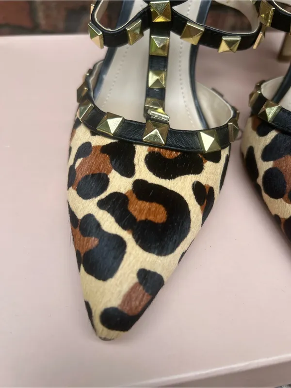 BCBGeneration Leopard Print Studded T-Strap Pumps - Black, Tan & Cream - Image 7