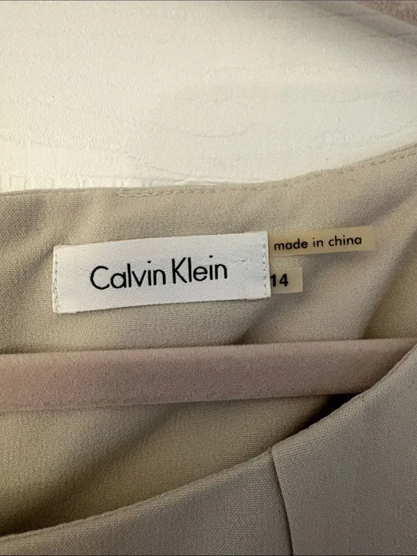 Calvin Klein Beige Pleated Neck Sheath Dress 14 Workwear Office Business Casual - Image 2
