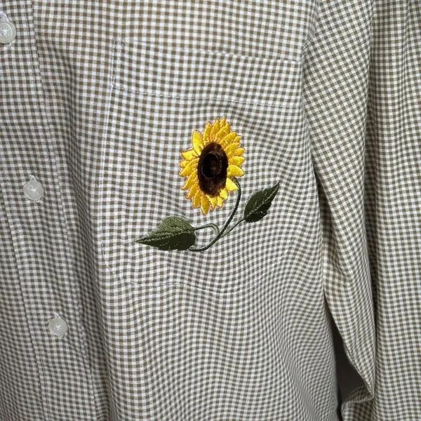 Vintage sunflower blouse Gingham Embroidered Cottagecore Button Down‎ M Yellow Size M - Image 7