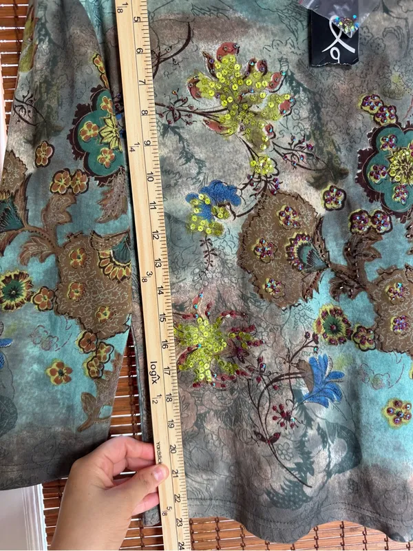 NWT Vintage Lola P Floral Rhinestone Embellished Art Print Top Small - Image 6
