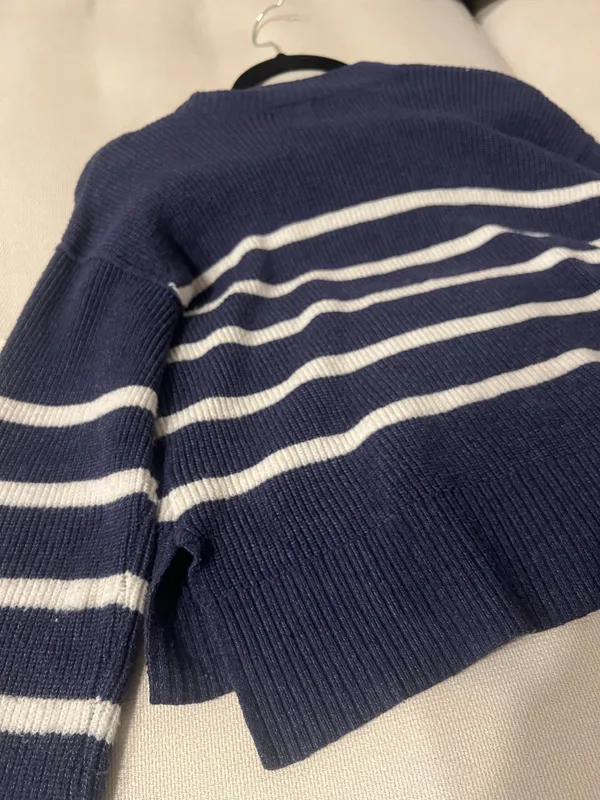 Hippie Rose Navy Blue White Striped Soft Sweater Top - Image 4