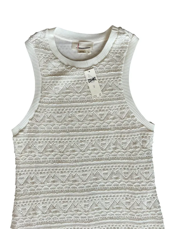 By Anthropologie Textured Knit Crochet Sleeveless Ivory Mini Dress Size M NWT - Image 3