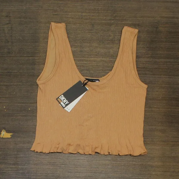 NWT Dkny Jeans Women's Cropped Ruffled-Hem Tank Top E22HAB35 XXS Doe Brown - Image 2