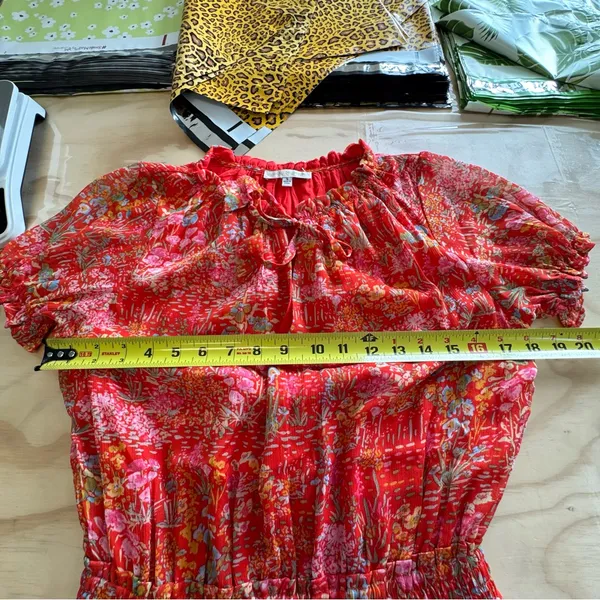 We're All‎ Pretty Girls Boho Summer Floral Elastic Waist Mini Dress Red Small - Image 9