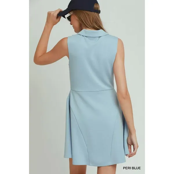 Umgee‎ Collared Quarter Zip Tennis Dress - Peri Blue - Small - Image 4