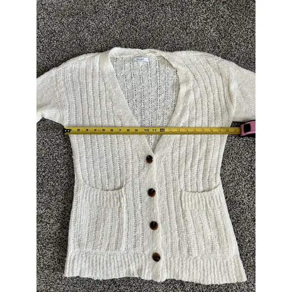 Nine West cream v-neck ribbed knit long sleeve button front cardigan sweater S - Image 7