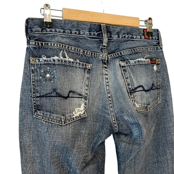 7 For All Mankind boot cut distressed bejeweled denim jeans Excellent Like New! - Image 12