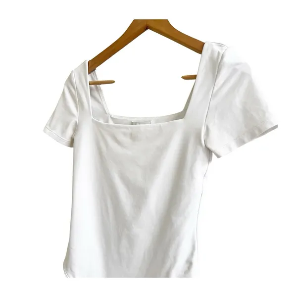 BABATON Contour Squareneck Short Sleeve Bodysuit White Thong Cut Women's Small - Image 4