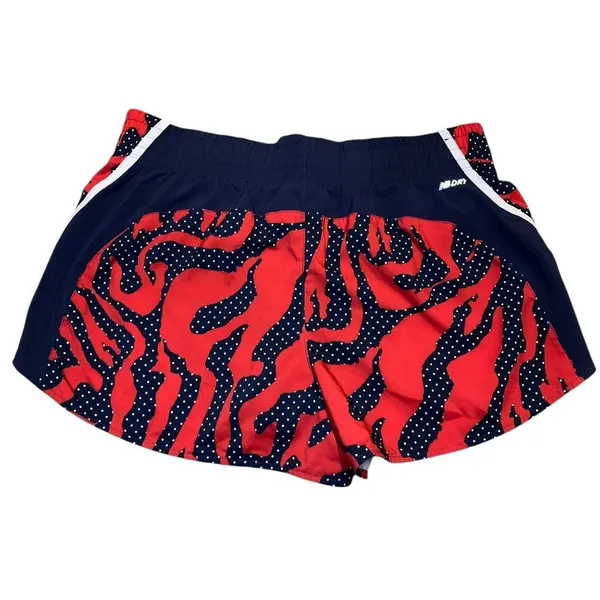 New Balance Running Shorts Womens Medium Red‎ Navy Polka Dot Print NB Dry Sporty - Image 3