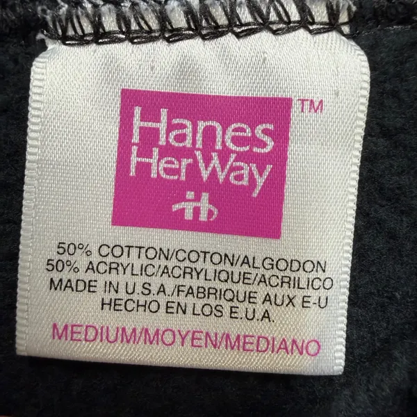 Vintage Hanes Her Way Black Floral Applique Raglan Sweatshirt‎ Medium Made USA - Image 4