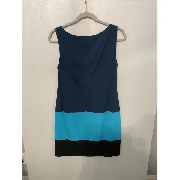 Muse Womens Dress Cowl Neck Colorblock Navy Blue Black Size 10 - Image 3