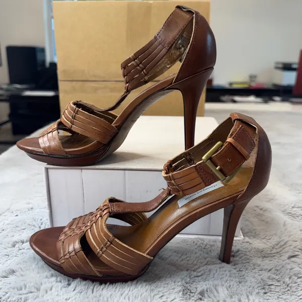 Classiques Entier Rialto Brown Woven‎ Leather Stiletto Sandals Womens 7.5M - Image 12
