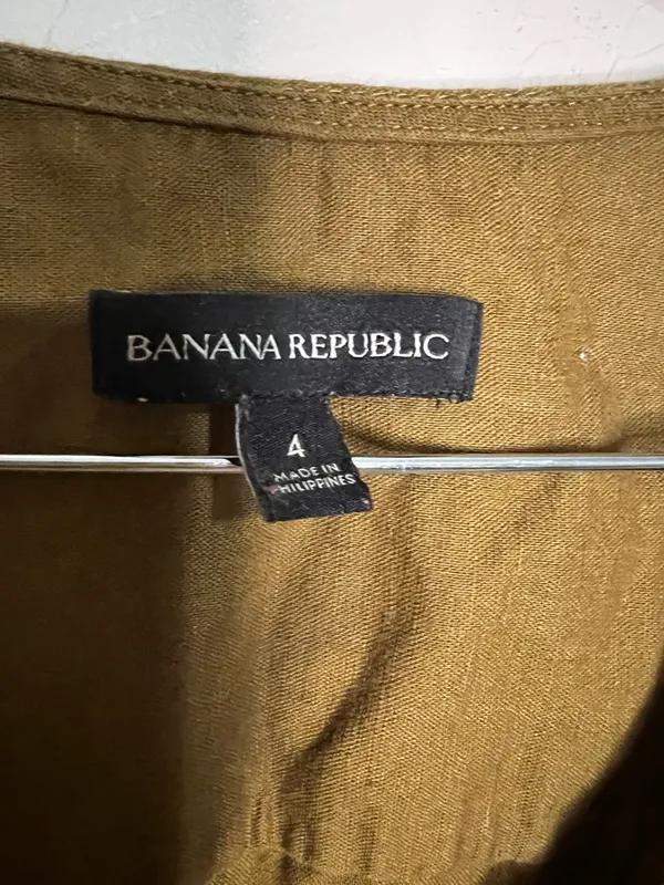 Banana Republic Linen Blend Olive Green Cap‎ Sleeve Wrap Dress - Image 5